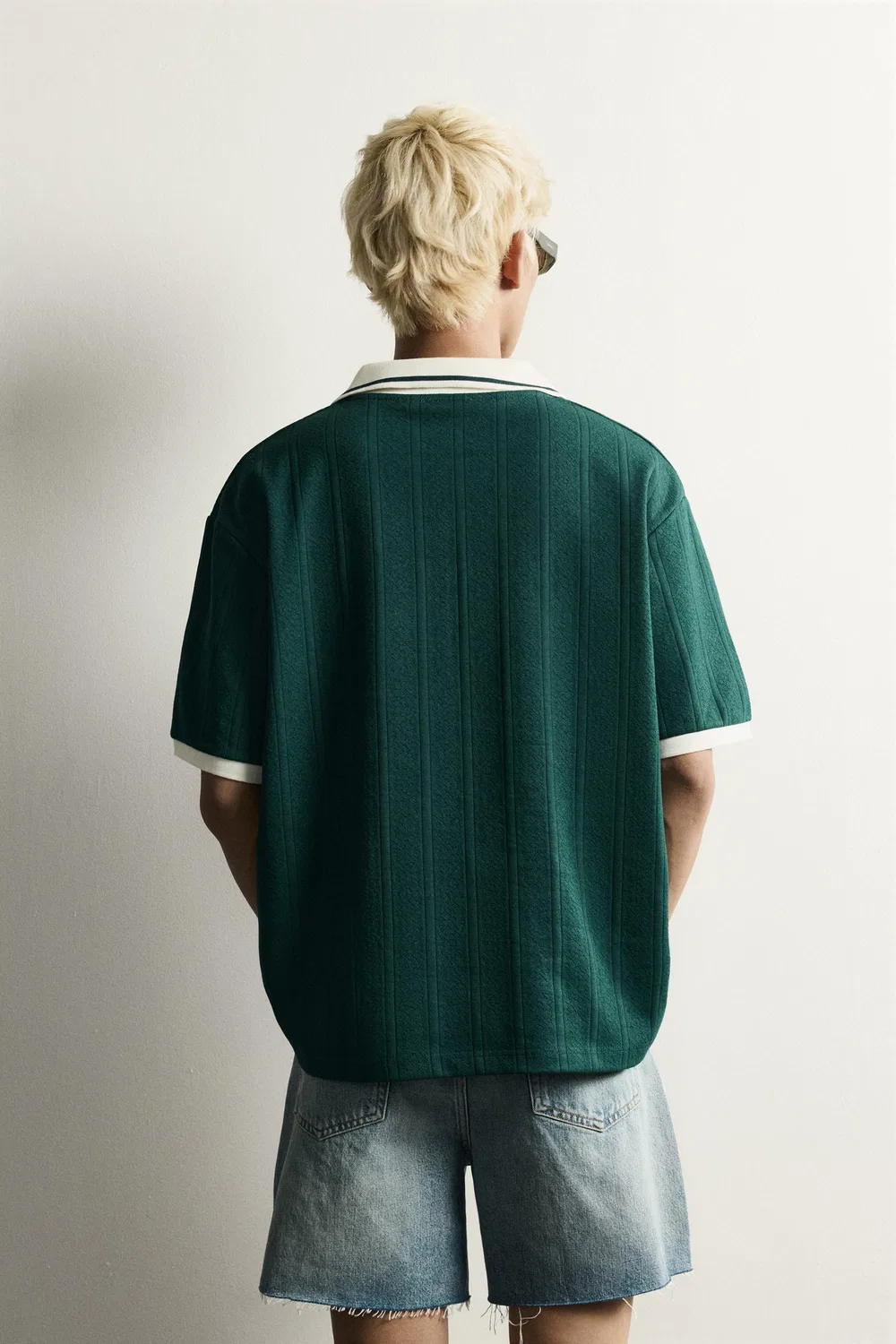 Поло свободного кроя с вышитым текстом. ZARA, Bottle green — фото 3