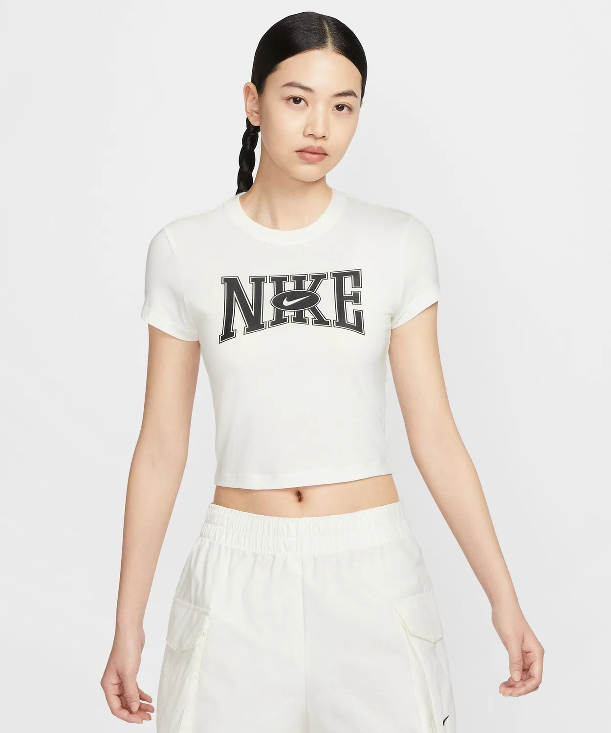 Женская хлопковая футболка с принтом NIKE AS W NSW Slim Crop Tee Street, Белый