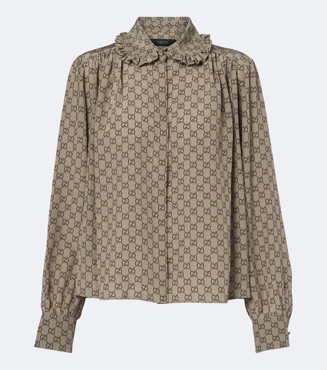 Блузка из шелка с принтом GG Gucci, бежевый