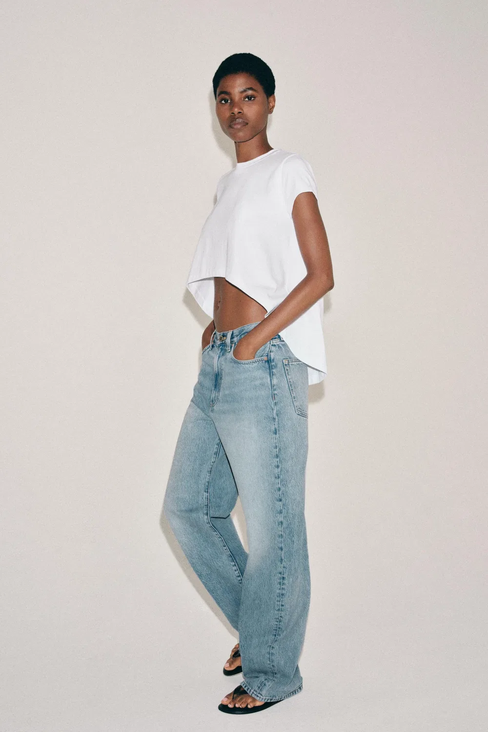 Асимметричная хлопковая футболка ZARA, White