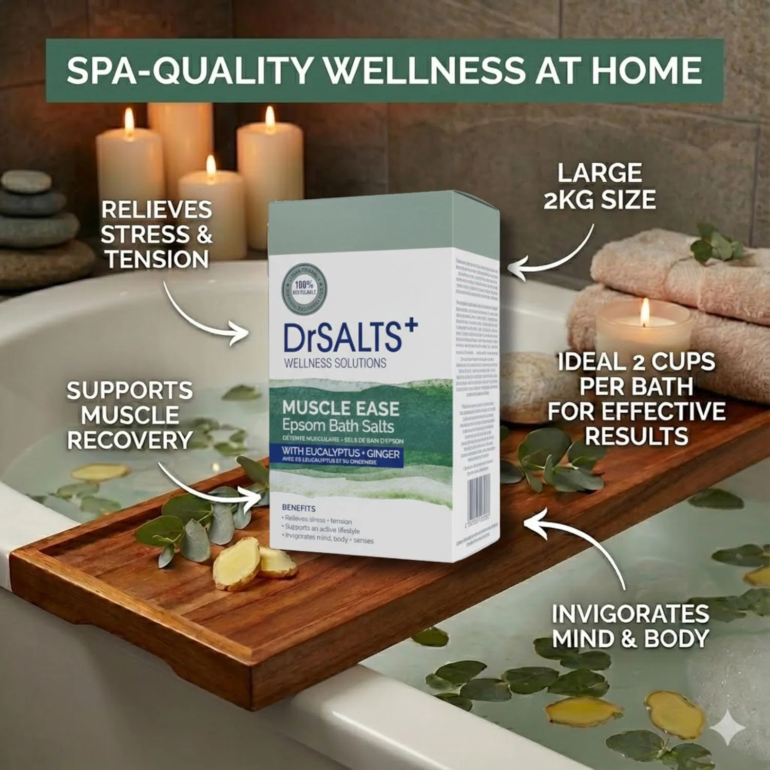 Соль для ванны Muscle Ease Therapy Epsom Salt DrSALTS+, 2кг Dr Salts — фото 2