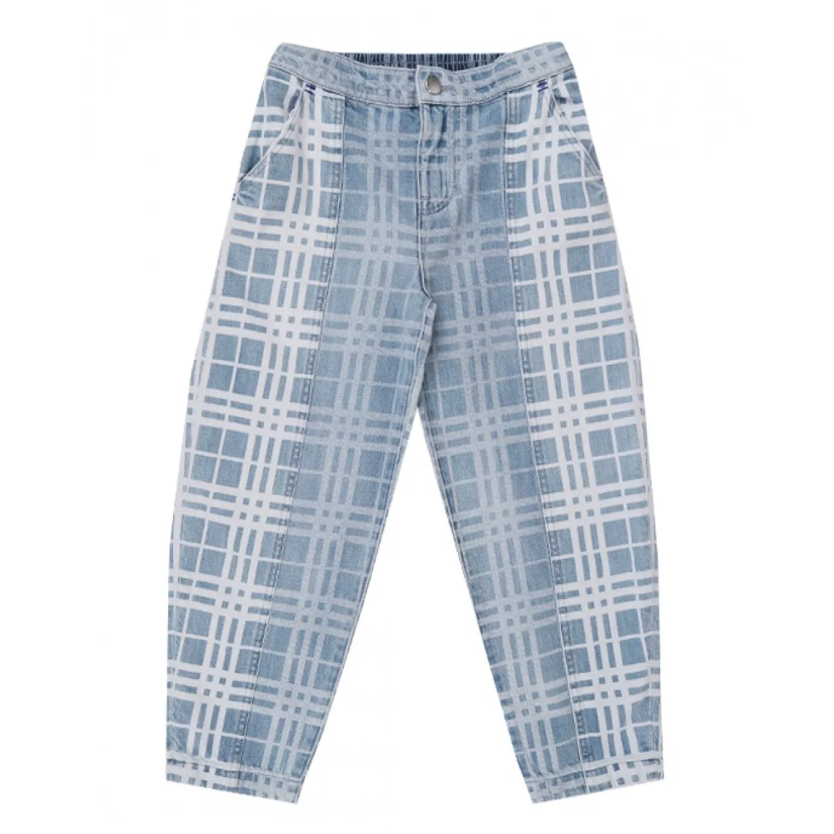 Джинсы с принтом в клетку Kids Check-Pattern Tapered-Leg Jeans Burberry, Blue