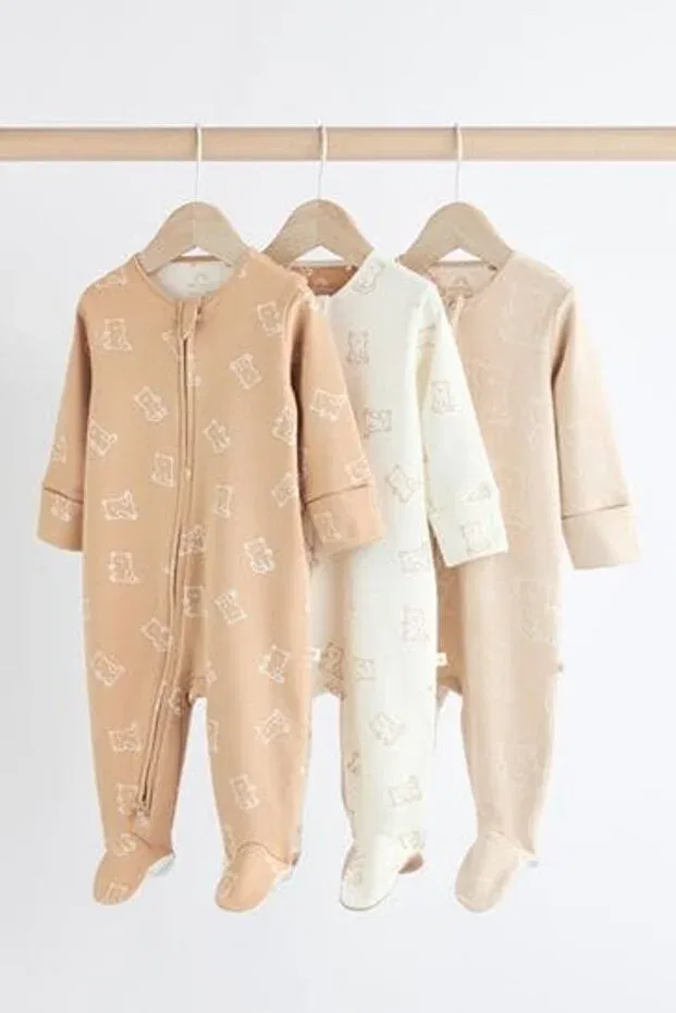 Детский комбинезон с принтом 100% Cotton Cream Teddy Bear Patterned 3-Piece Overalls Set Next Baby, Cream