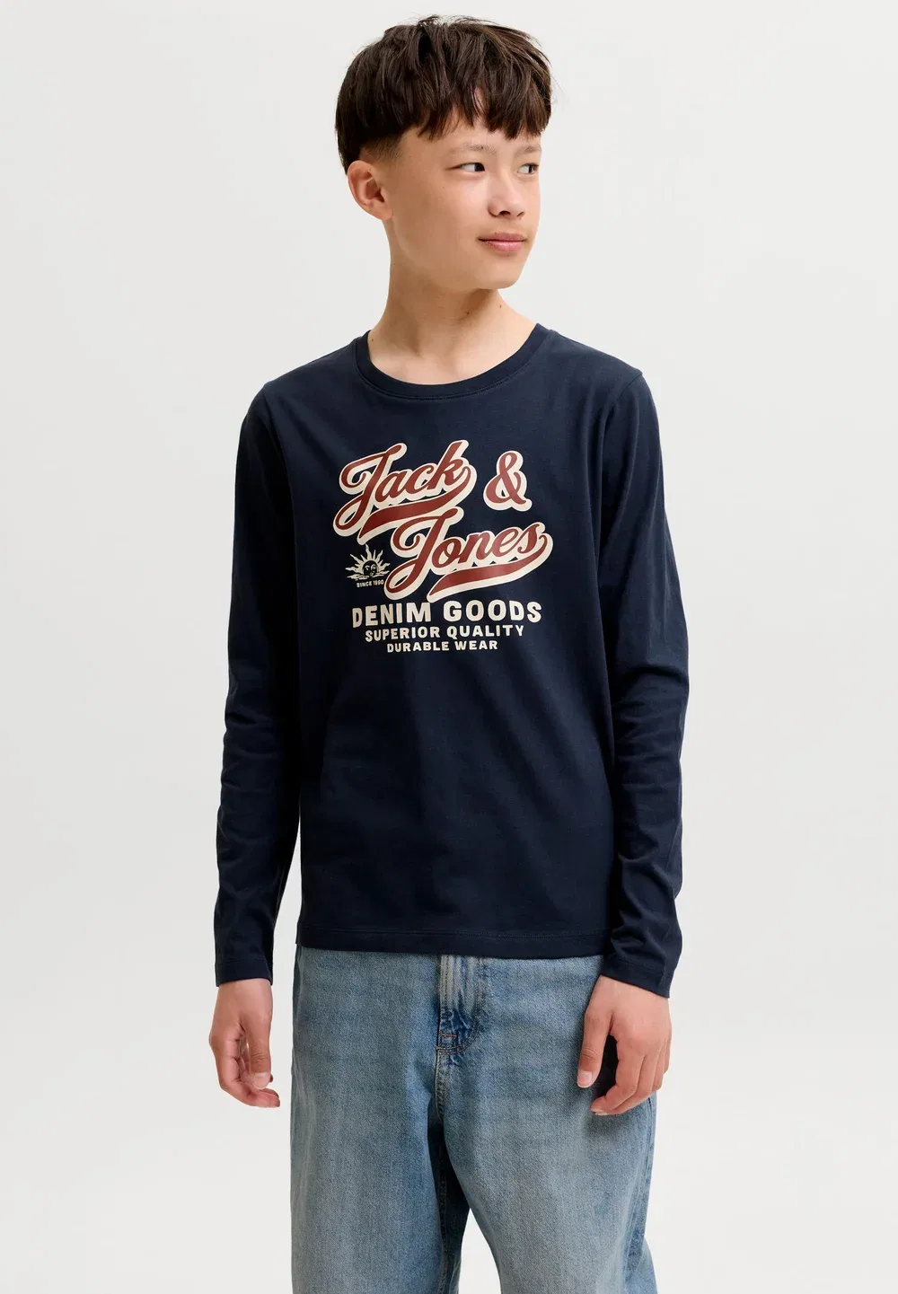 Футболка Jjelogo ls 2 col aw26/25 2pk mp jnr - футболка с длинными рукавами Jack & Jones Junior, Vetiver Pack Aw Sky Captain Aw — фото 2