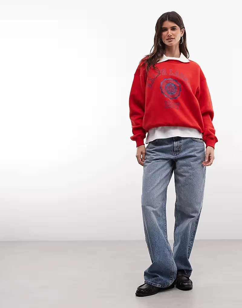 Свитшот Polo Ralph Lauren с воротником в стиле университетской формы, красный — фото 3