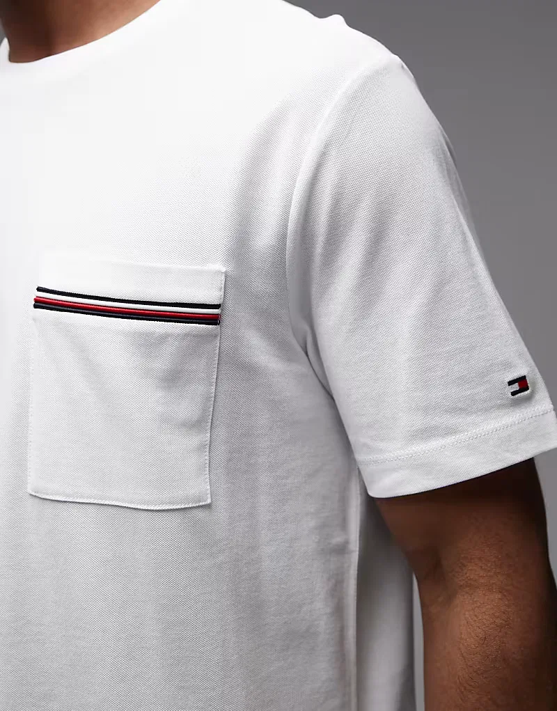 Футболка пике global stripe с карманом Tommy Hilfiger, белый — фото 4