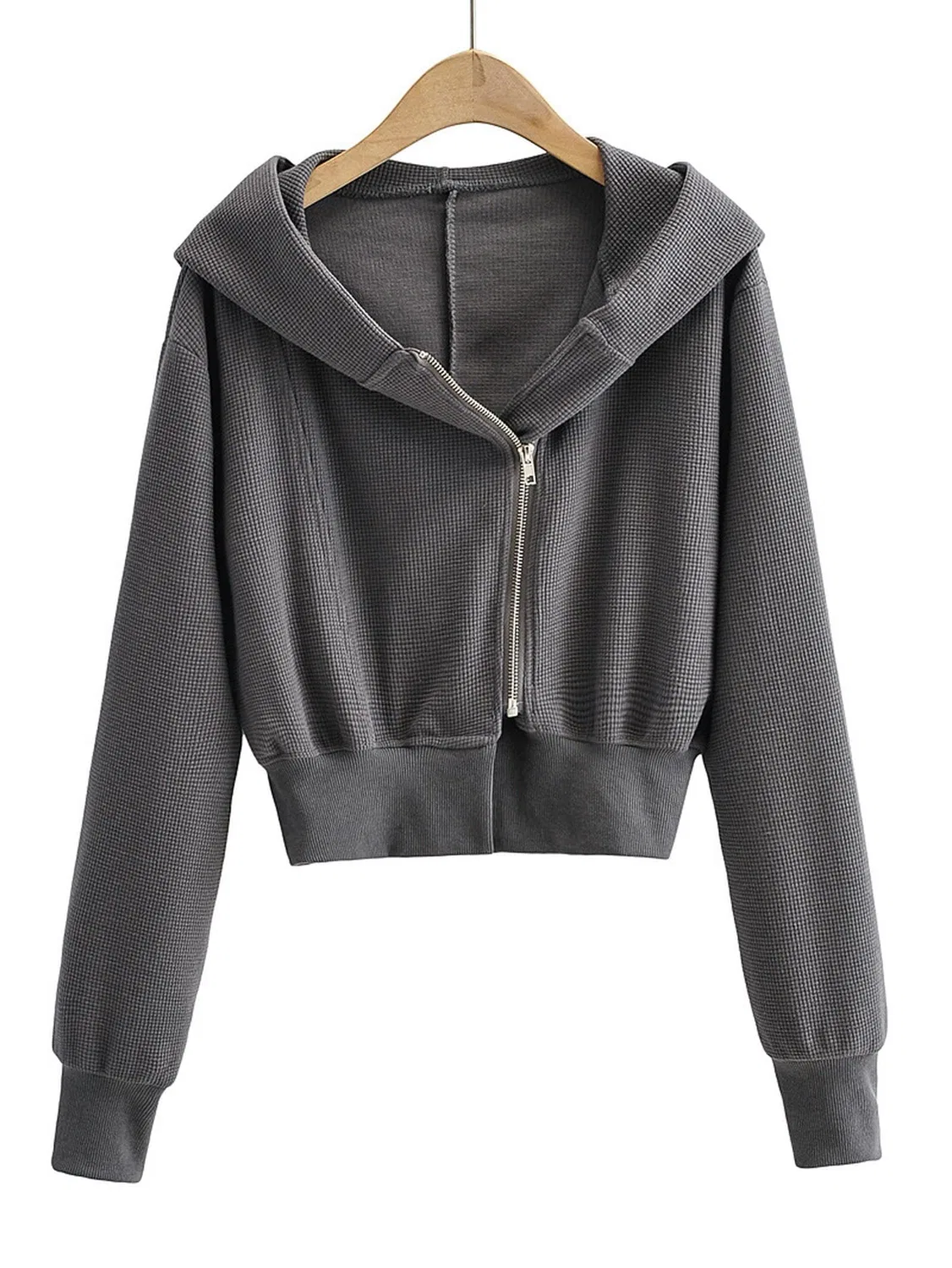Женский кардиган с капюшоном и молнией, укороченный, из футера, Slim-Antracite-M, Cenere
