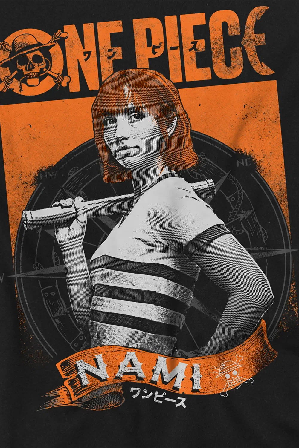 Детский свитшот для девочек с принтом Nami etched portrait, One Piece, Black — фото 2