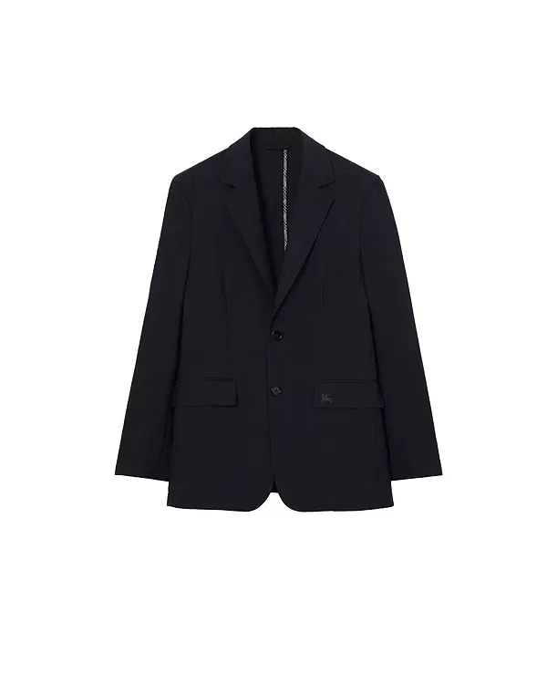 Мужской блейзер из сэракера с хлопком и льном Seersucker cotton linen tailored jacket Burberry, темно-синий — фото 2