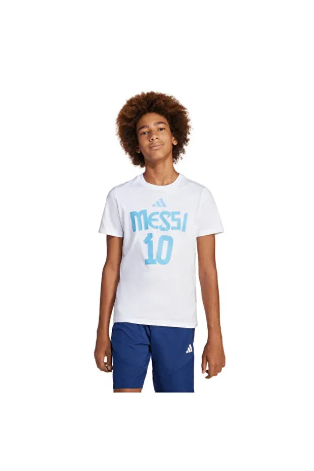 Детская футболка для девочек с принтом Messi name and number graphic tee kids Adidas, White — фото 2
