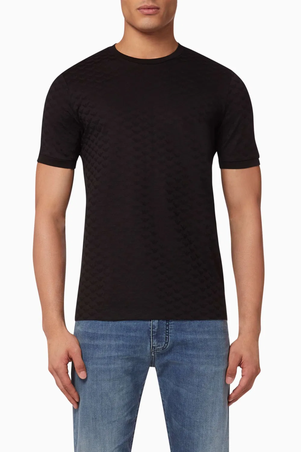 Футболка с коротким рукавом с принтом Eagle Monogram Jacquard Jersey Emporio Armani, черный