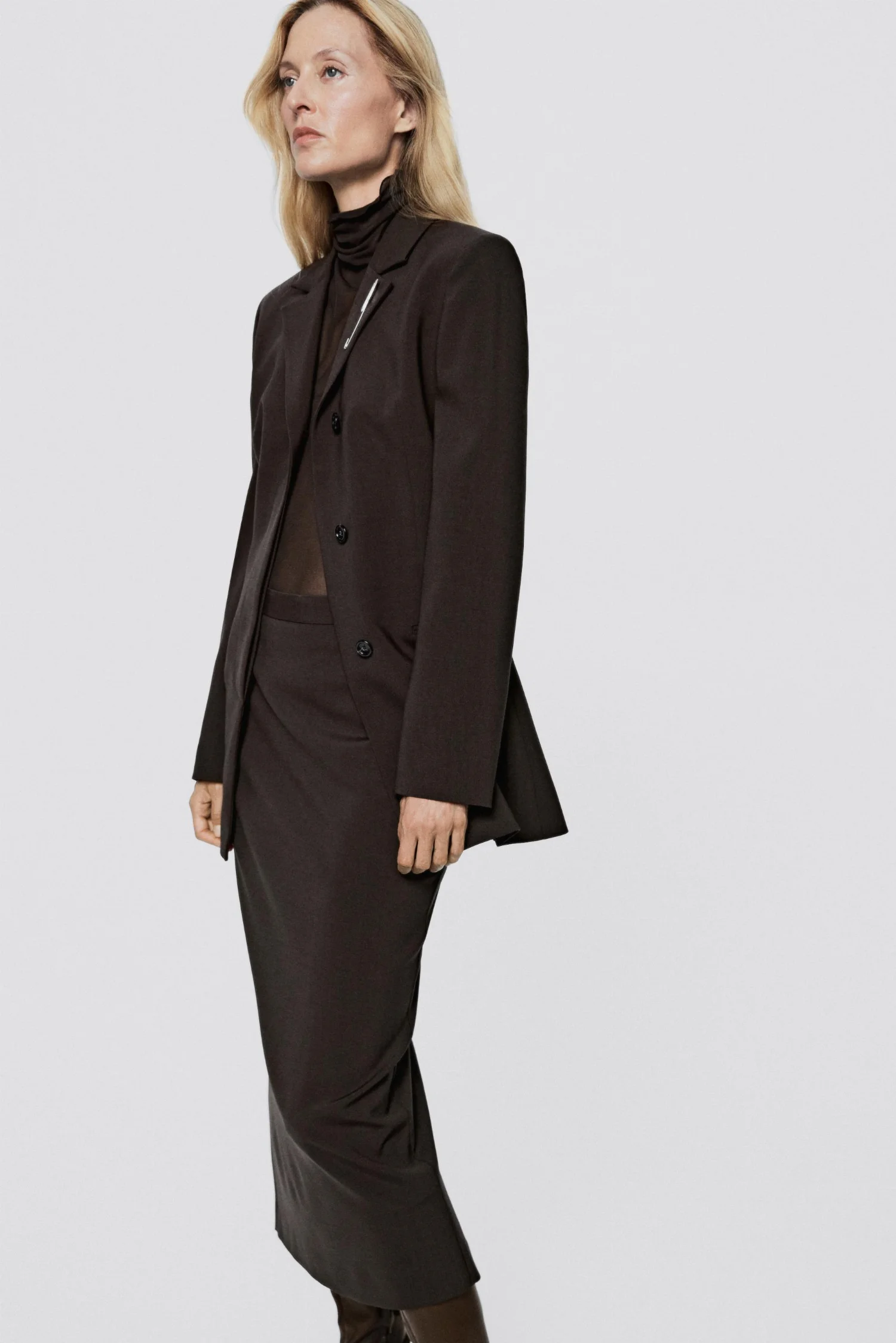 Юбка-миди Massimo Dutti Wool Blend Stretch - Limited Edition, коричневый — фото 4