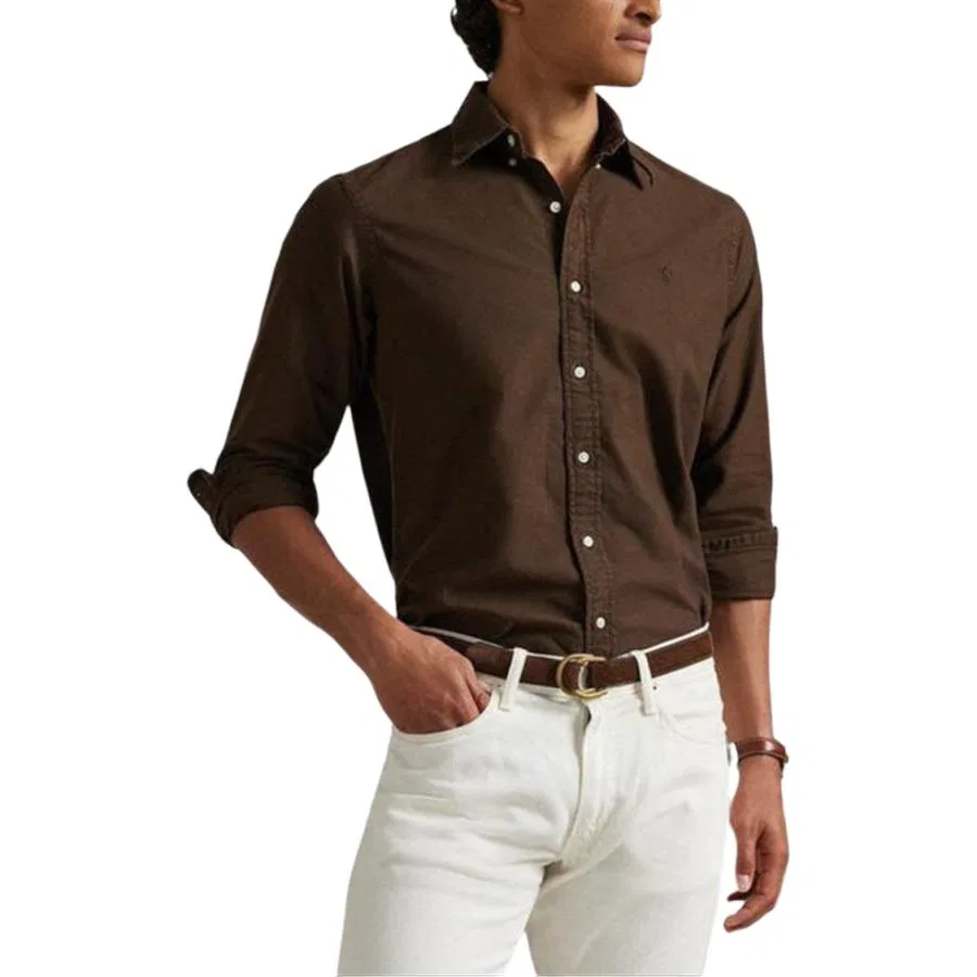 Мужская рубашка хлопковая Polo Ralph Lauren, Nutmeg Brown — фото 3