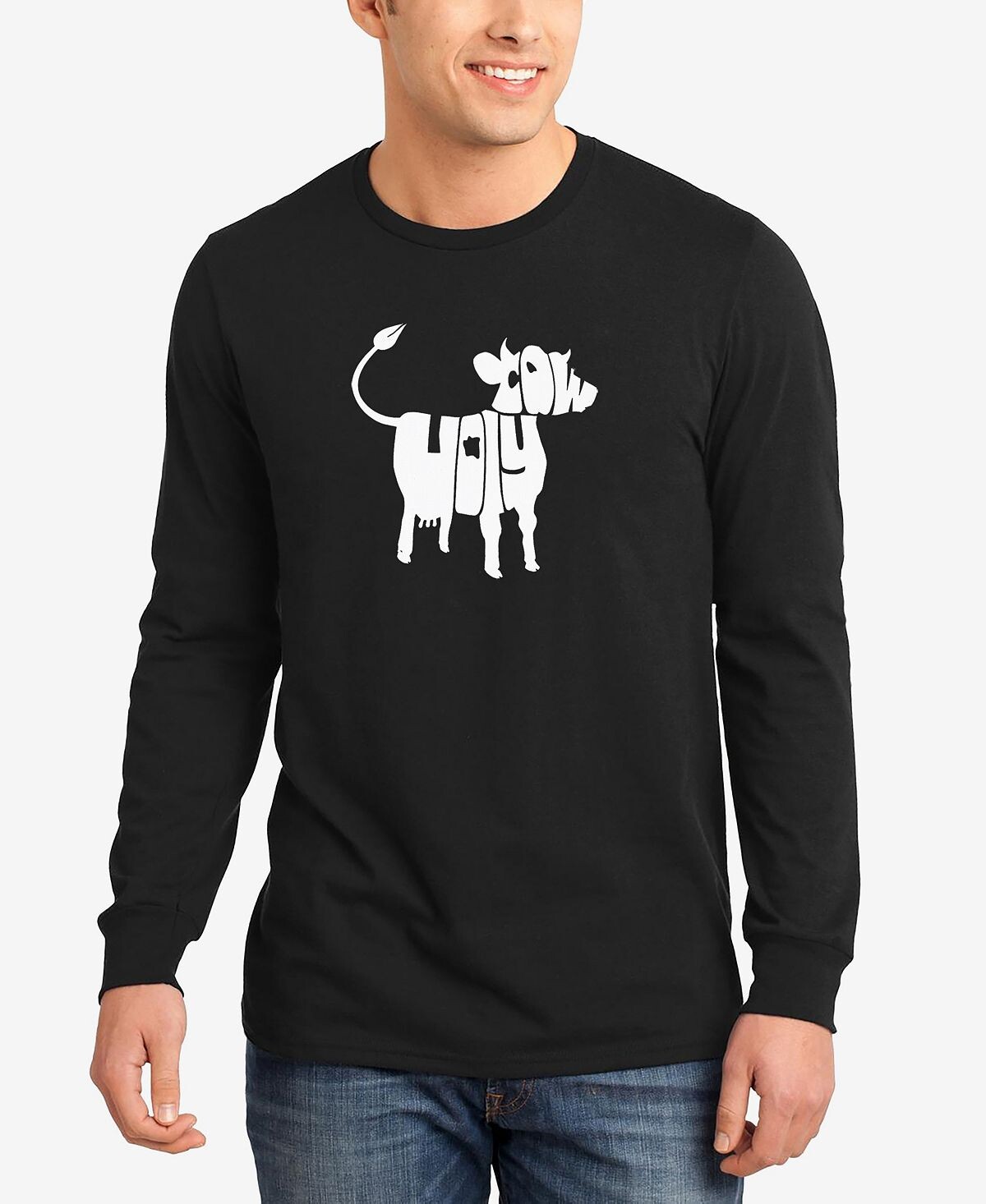 

Мужская футболка с длинными рукавами holy cow word art LA Pop Art, черный