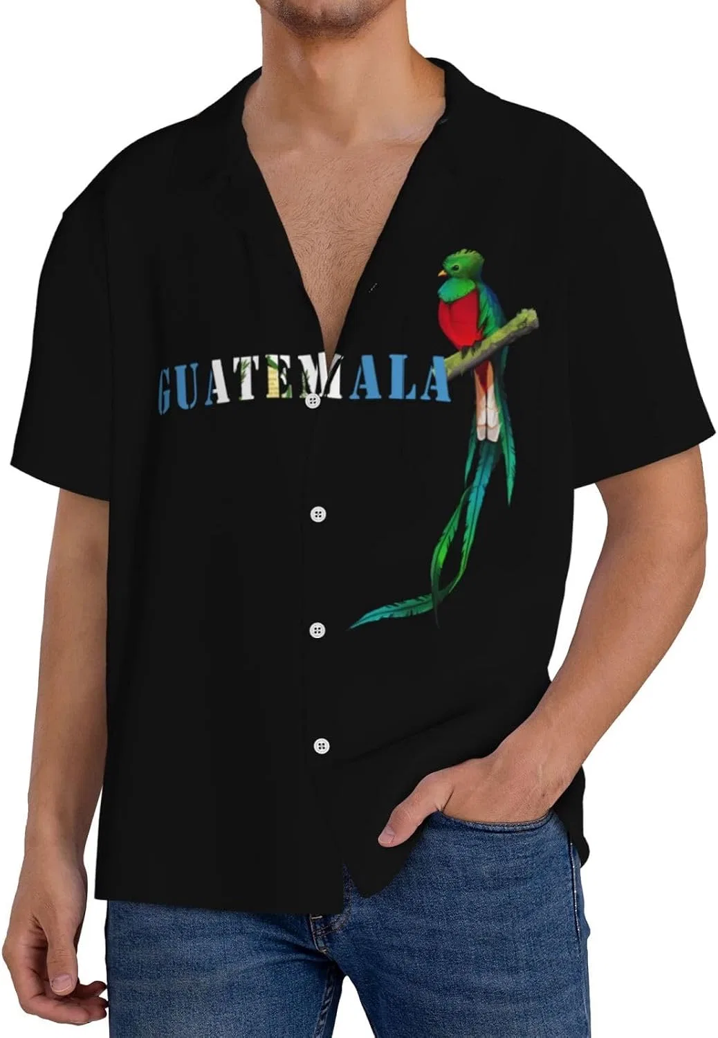 Мужская свободная рубашка с коротким рукавом Guatemala Quetzal, Black