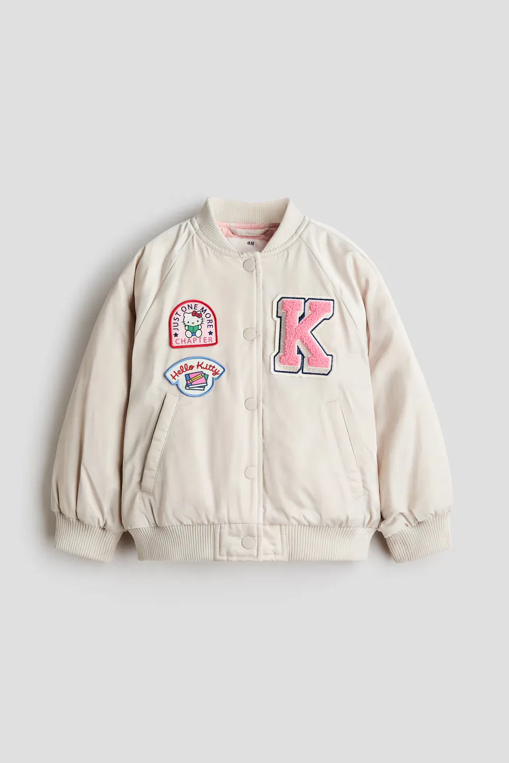 Стеганая бейсбольная куртка с нашивками H&M, Hellbeige/Sanrio