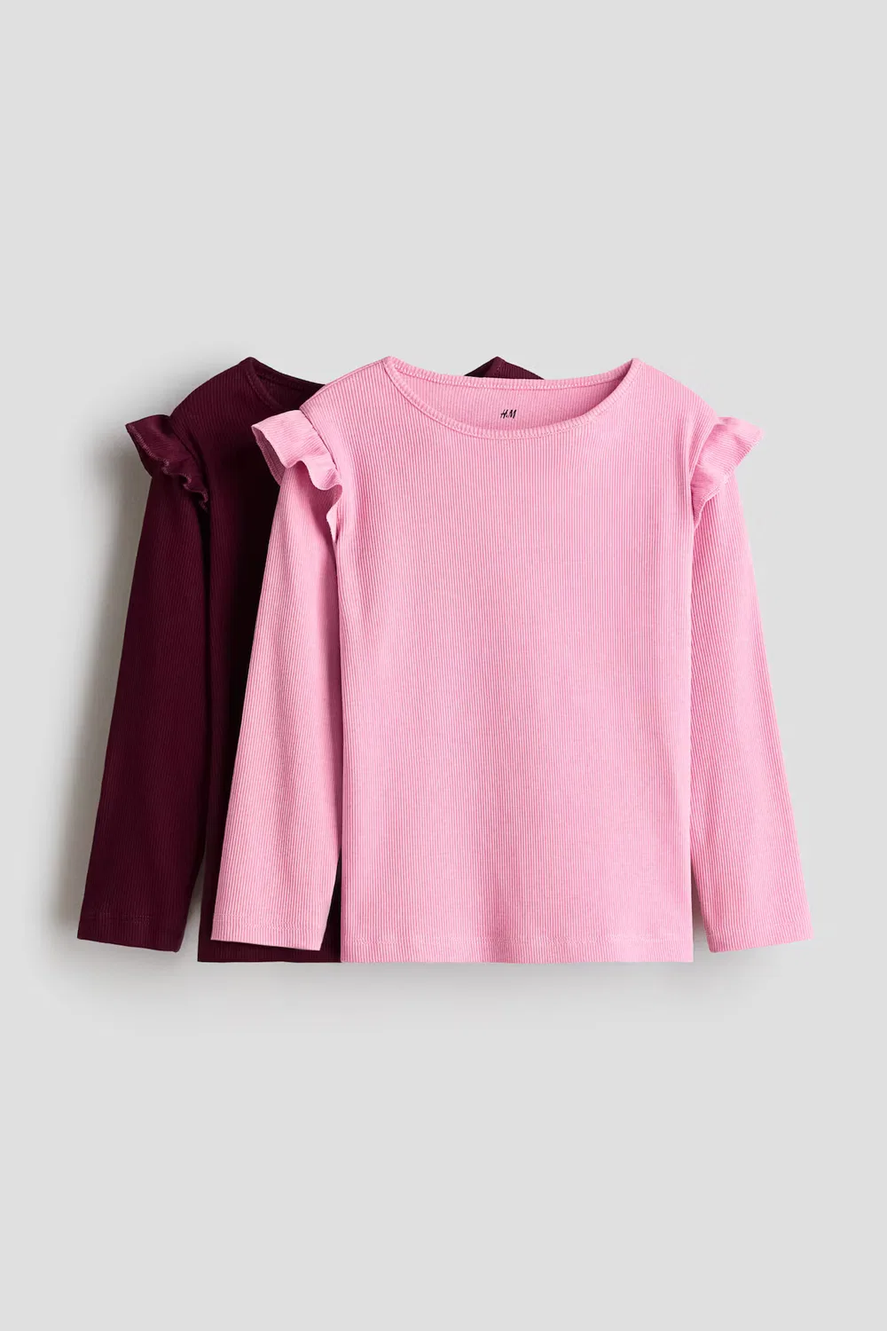 Комплект из двух хлопковых рубашек с оборками H&M, Rosa/Dunkles Pflaumenrot