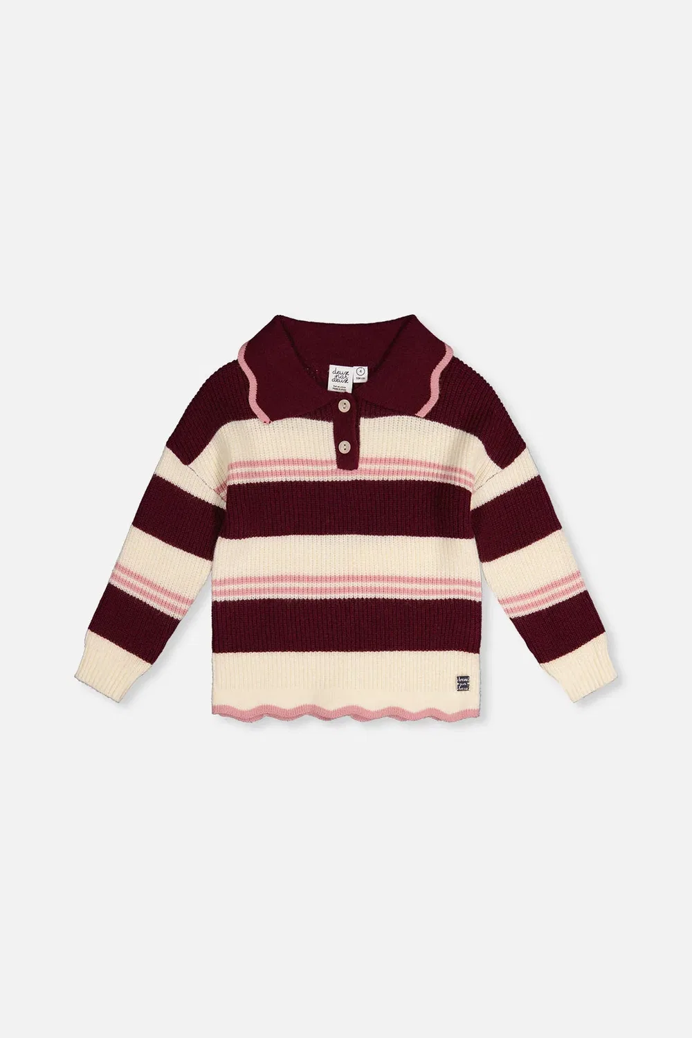 Детский свитер с длинным рукавом и воротником с фестонами Varsity League Deux par Deux, Red and White Stripes