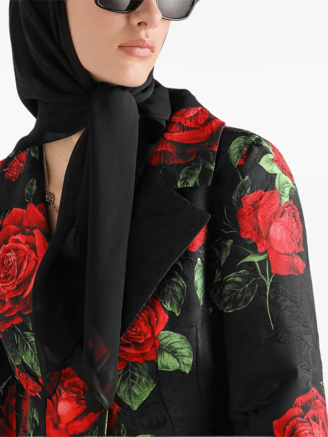 Парчовое пальто с цветочным принтом Dolce & Gabbana, черный — фото 4