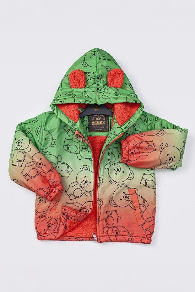 Детское пальто для девочек с принтом Teddy Bear Character Minigimin Cicileri, Green