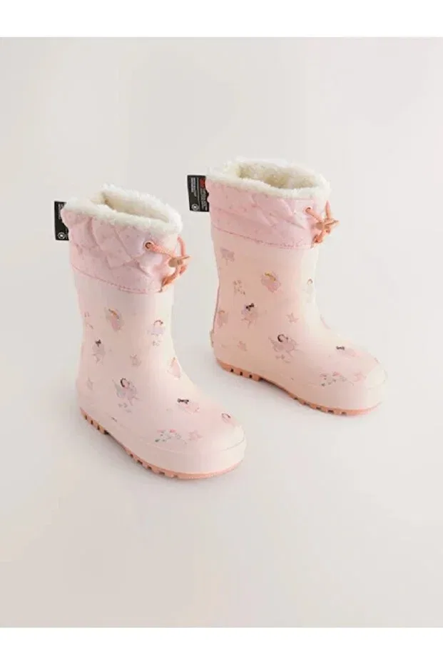 Детские сапоги для девочек водонепроницаемые Fairy Pink Character Thinsulate Lined Cuffed Rain Boots Next Baby, Pink