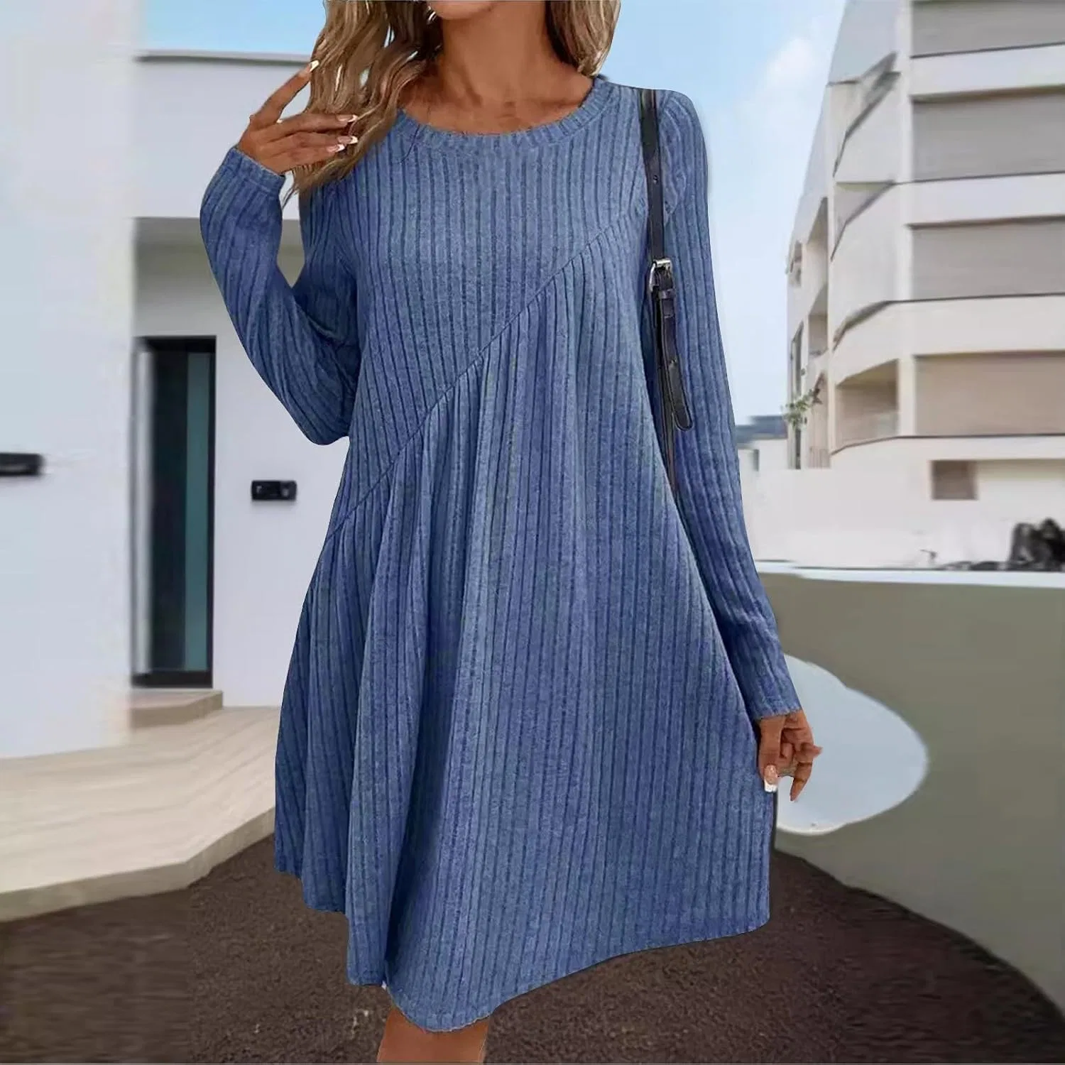 Женское вязаное платье-свитер свободного кроя, Royal Blue — фото 2
