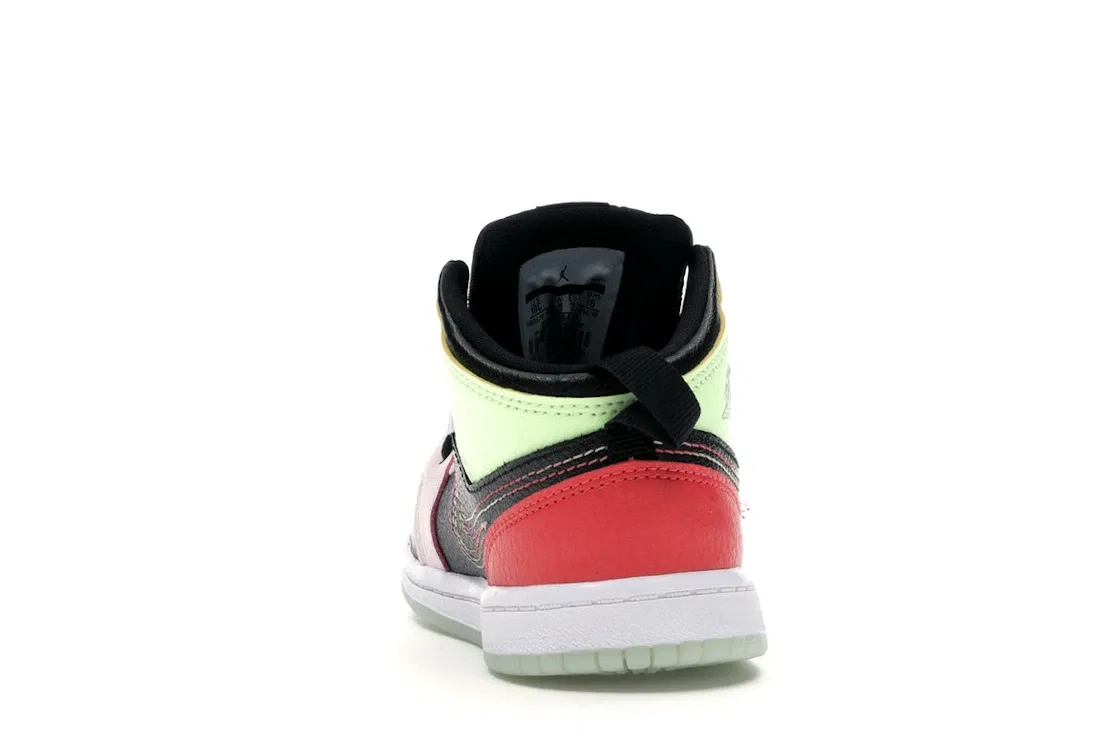 Детские кроссовки с принтом Jordan 1 Mid Glow-In-The-Dark Jordan, Black/Ember Glow-Barely Volt-Light Soft Pink-Jade Aura — фото 4