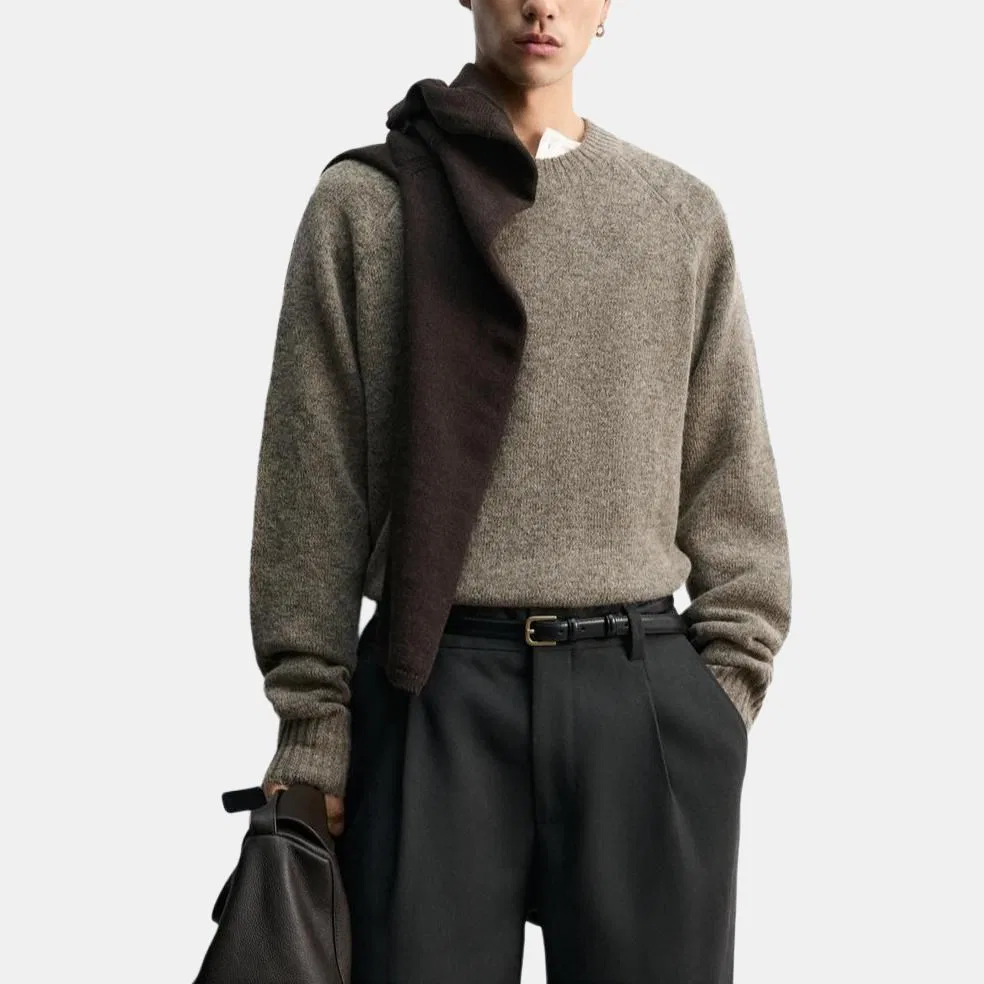 Мужской джемпер с круглым вырезом Beige ZARA, Beige — фото 4