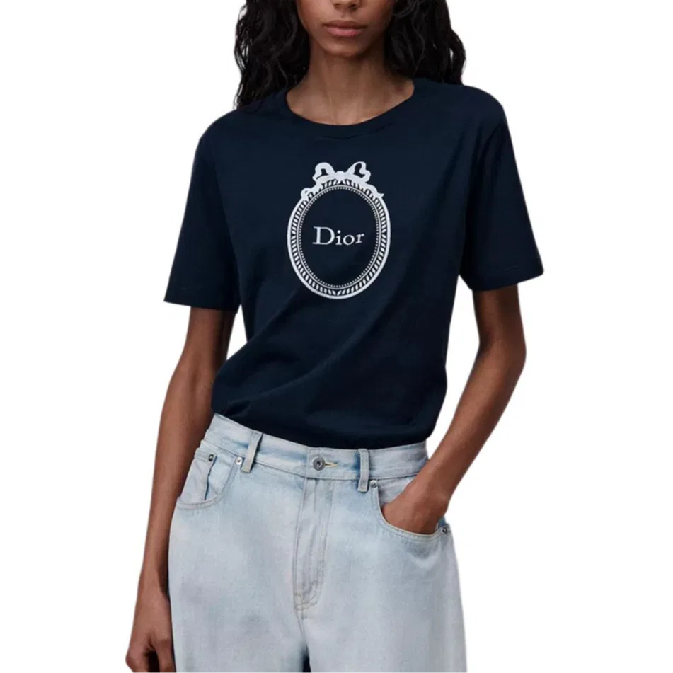 Женская футболка с круглым вырезом Blue Crew Neck Moderate Straight Fit DIOR, Blue — фото 3