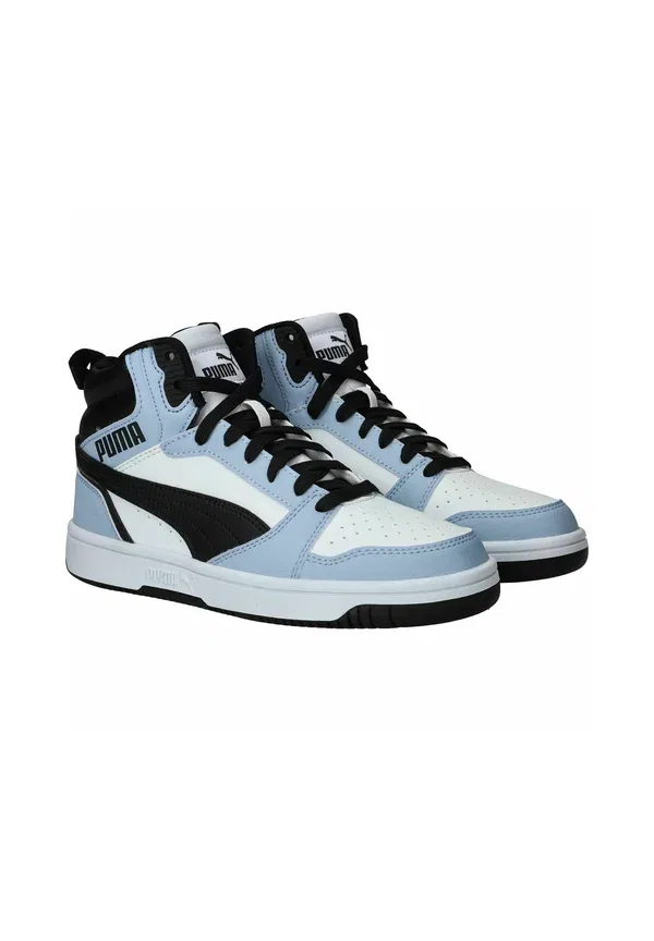 Кроссовки с искусственной кожи и текстиля Rebound v6 mid jr, Puma, White Snow Mountain Blue Black, белый/черный/синий — фото 2