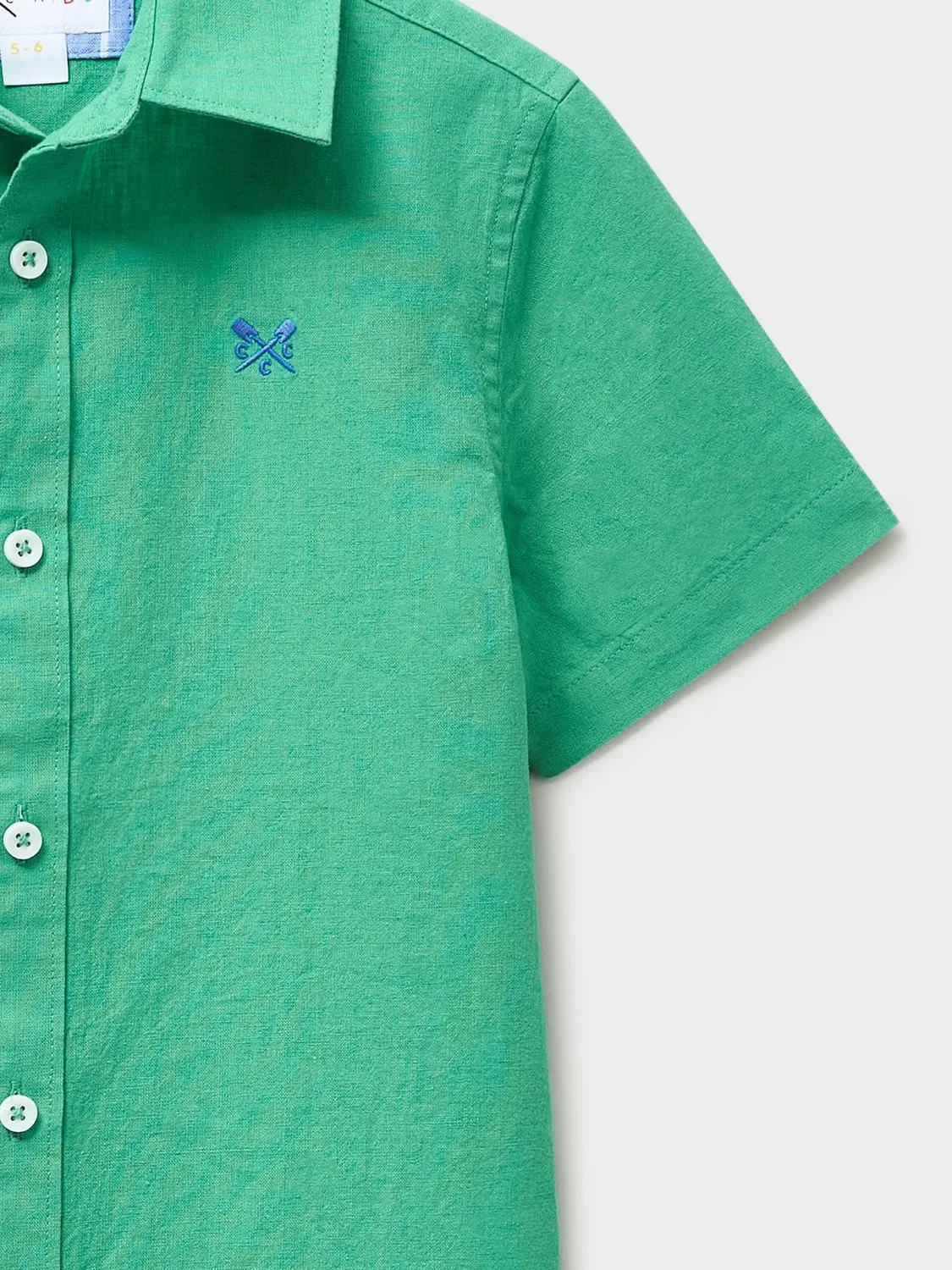 Рубашка с коротким рукавом, хлопок-лен Crew Clothing, зеленая — фото 3