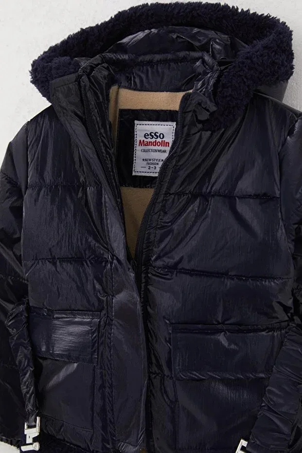 Детское пальто для девочек с капюшоном Design Esso Mandolin, Dark Navy Blue — фото 3