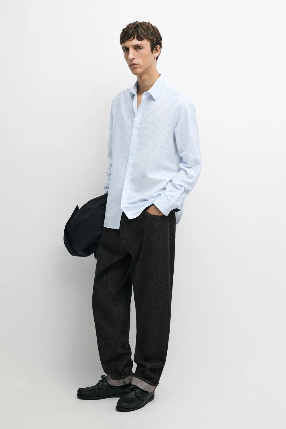 Рубашка Massimo Dutti 100% Cotton Regular Fit Striped, небесно-голубой — фото 3