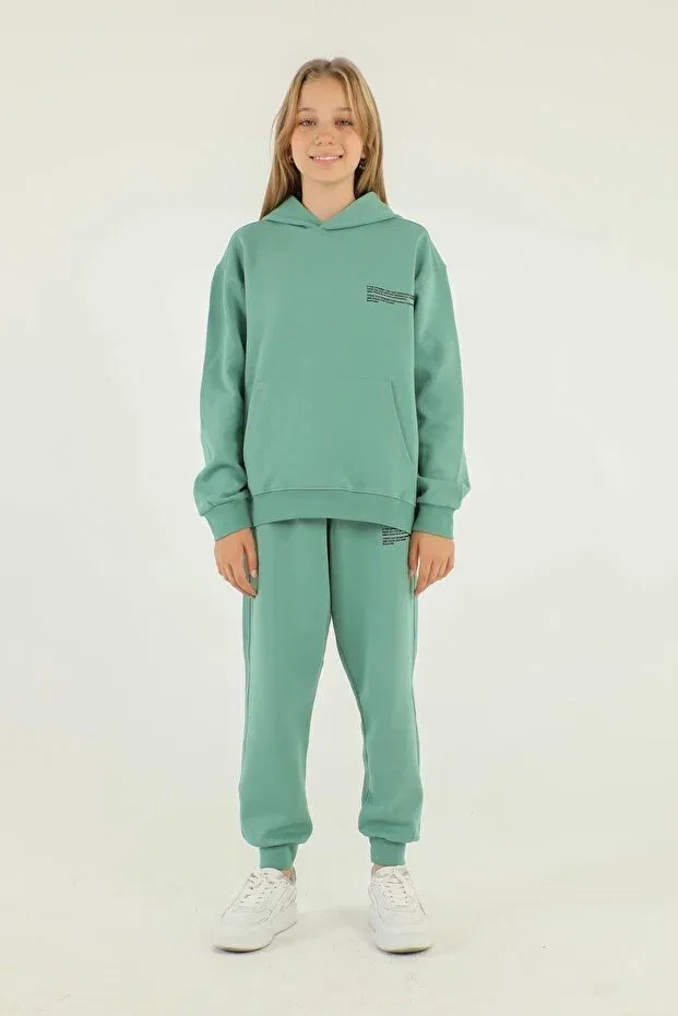 Детский комплект спортивного костюма для девочек с принтом Basic Black One, Green