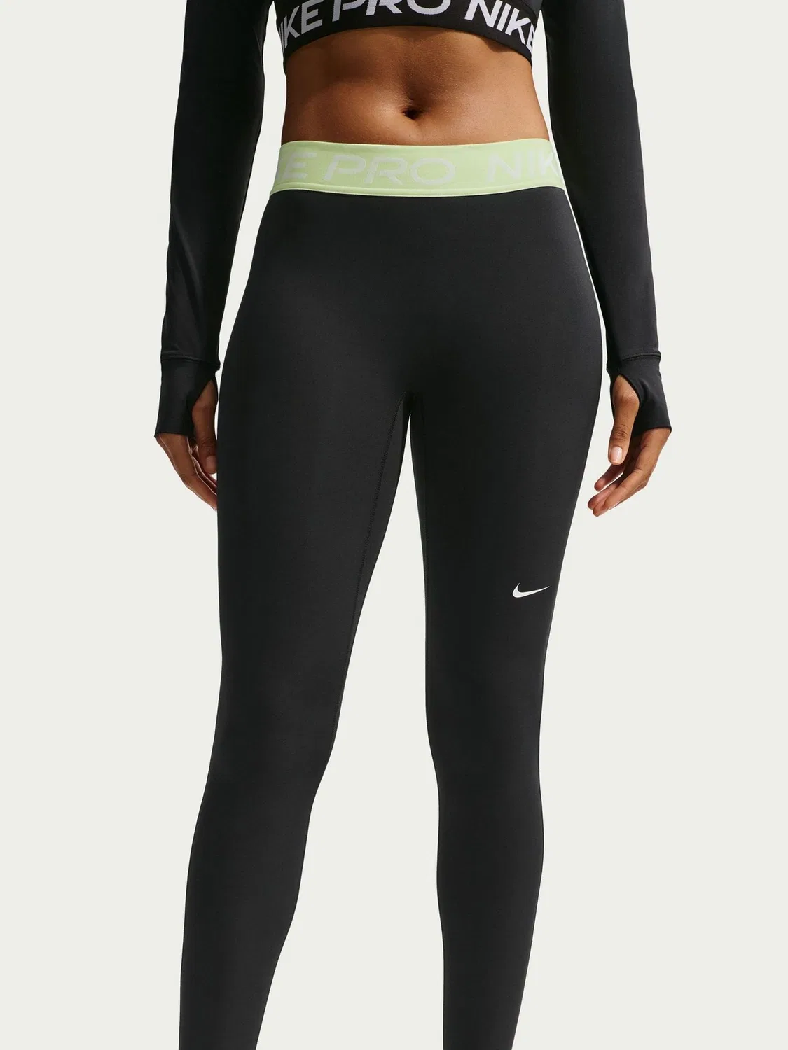 Леггинсы Nike Pro Mid-Rise Full-Length, черные/желто-зеленый — фото 4