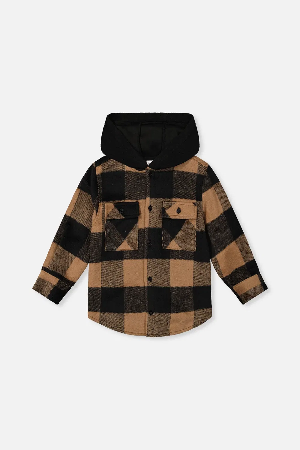 Детская рубашка с флисовым капюшоном в клетку Deux par Deux, Brown And Black Plaid