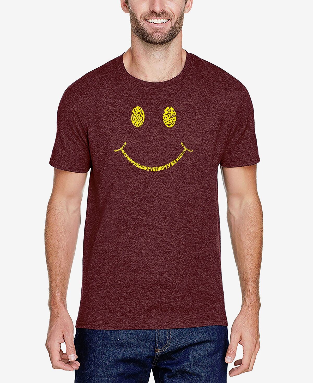 

Мужская футболка premium blend word art be happy smiley face LA Pop Art, Коричневый, Мужская футболка premium blend word art be happy smiley face LA Pop Art