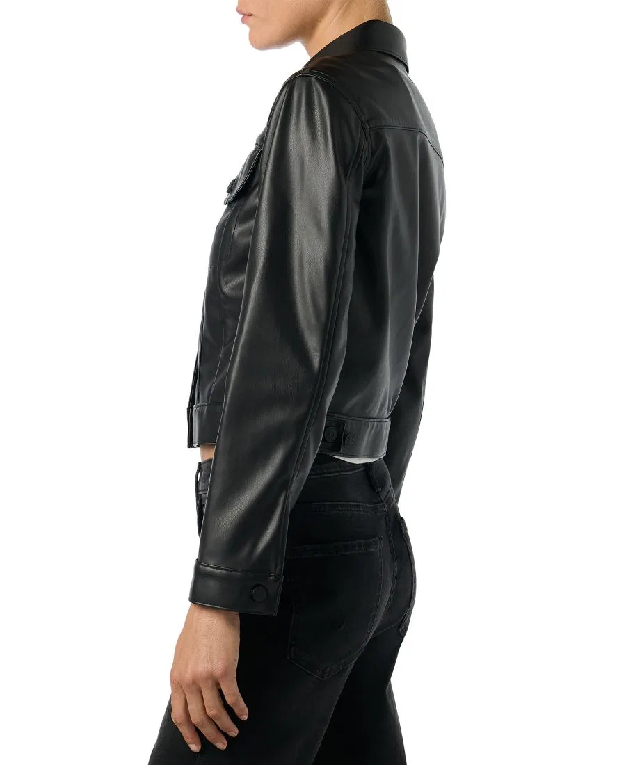 Куртка из кожзаменителя с длинным рукавом, укороченная Hudson Jeans, Black — фото 3