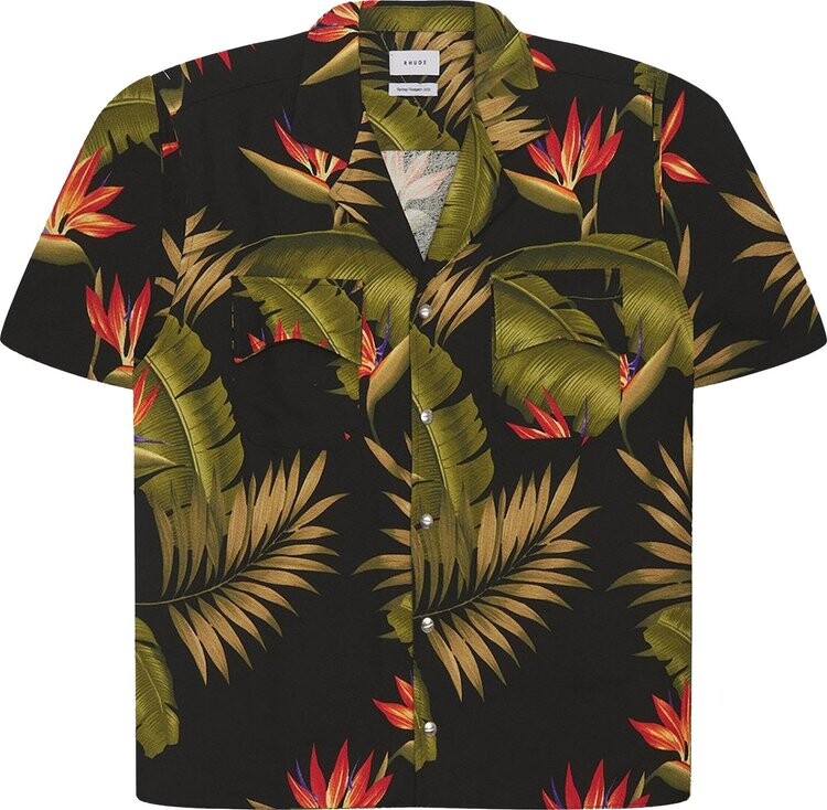 

Рубашка Rhude Snap Hawiian Shirt 'Black/Green', черный