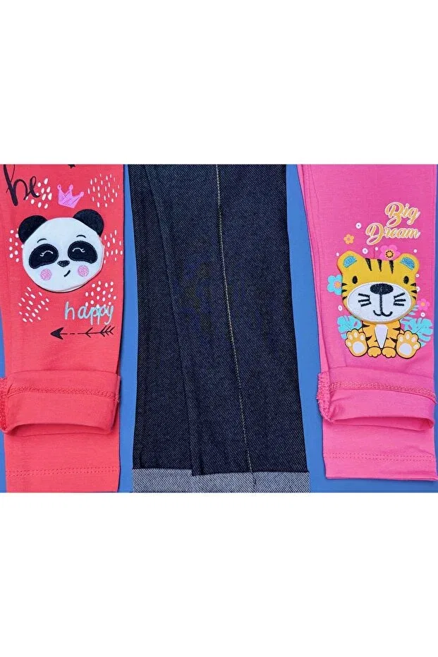 Детские леггинсы для девочек с принтом 5-8 years combed cotton and denim tights triple set Baby Ella'S, Multicolored — фото 3