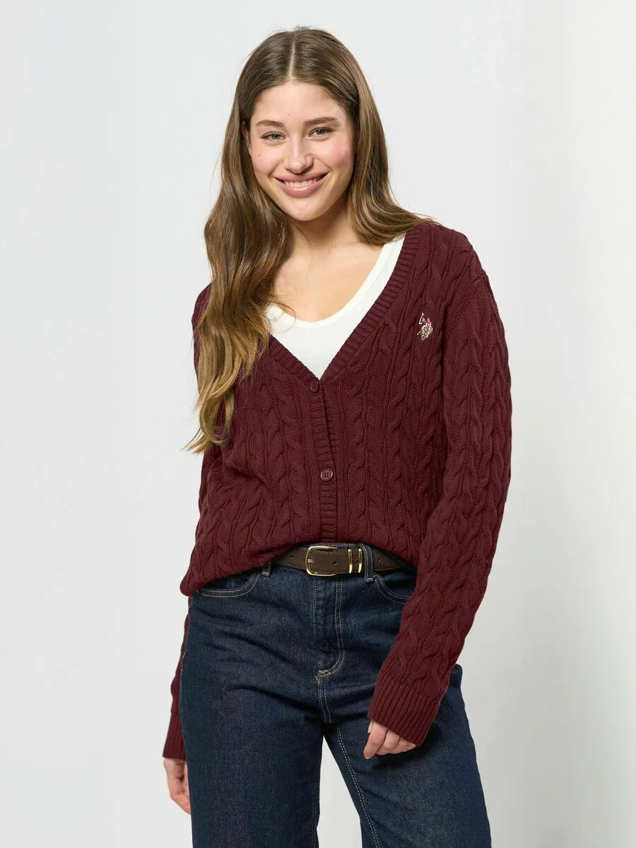 Вязаный кардиган U.S. POLO ASSN. 'UW V-neck' красного цвета — фото 2