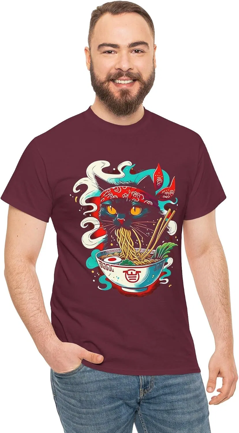 Женская футболка с принтом Ramen Cat, бордовый — фото 4