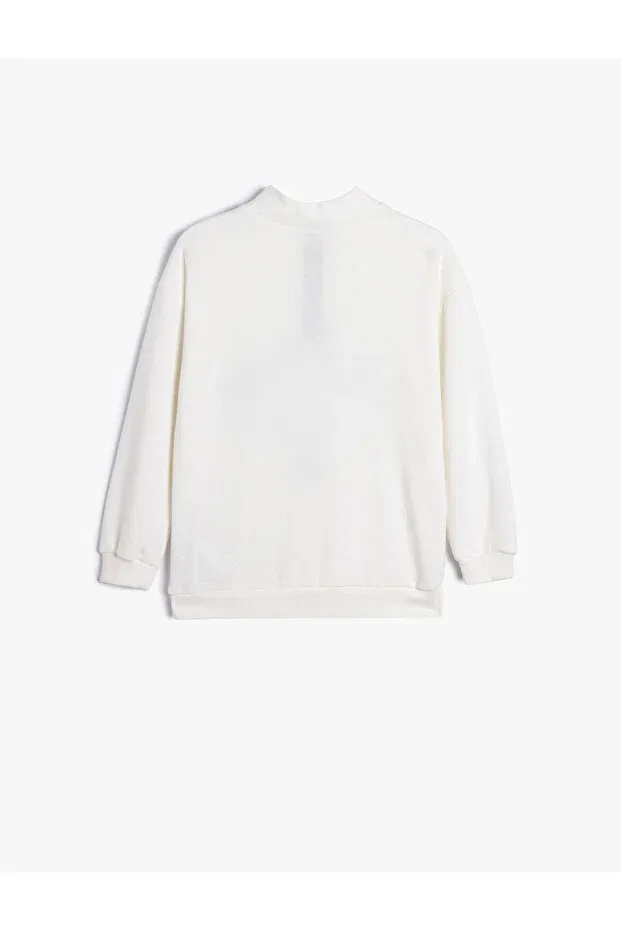 Детские свитшот для мальчиков с принтом Half-Zip sweatshirt with printed stand collar Koton, Ecru — фото 2
