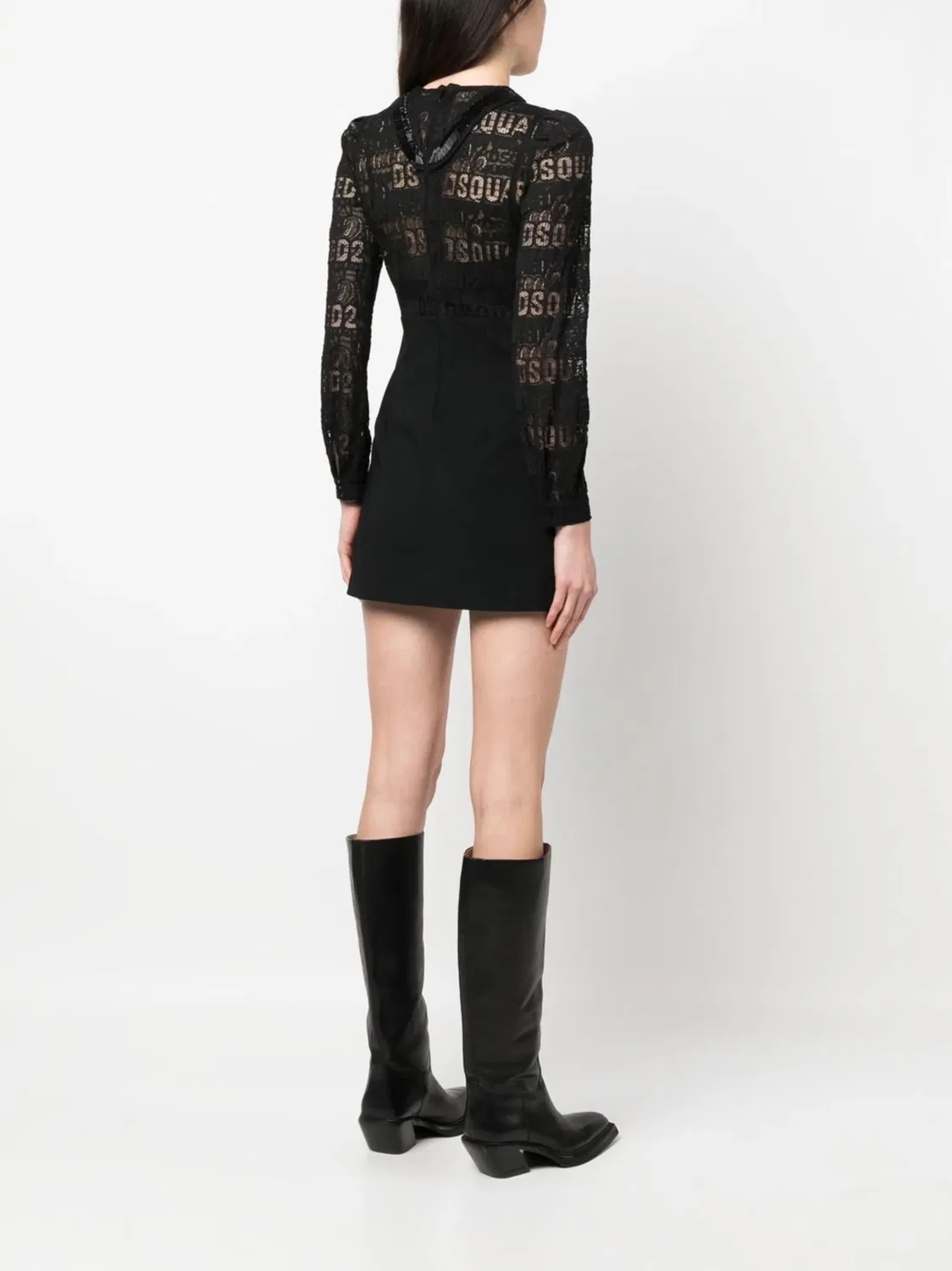 Мини-платье с кружевом и логотипом DSQUARED2, черный — фото 3