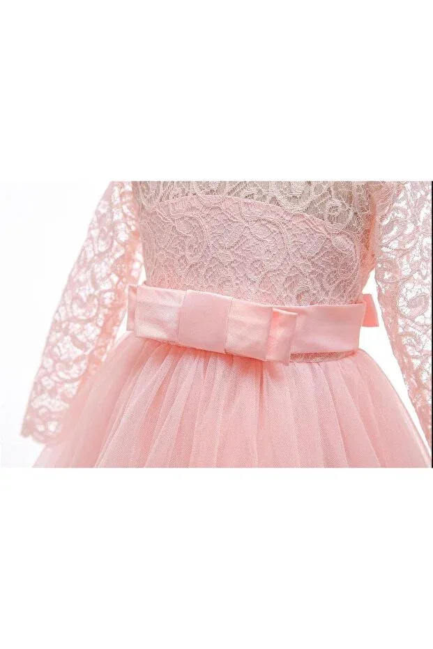 Детское платье для девочек кружевное с вышивкой Lace evening dress and children's dress - graduation dress with tarlan Mashotrend, Pink — фото 3