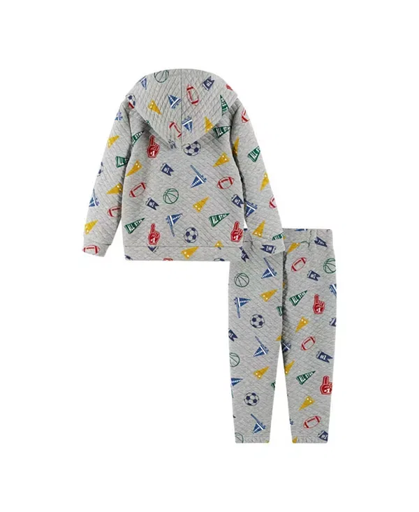 Детский комплект для мальчиков с принтом Varsity Hooded Sweatshirt and Pant Lounge Set Andy & Evan, Grey Varsity — фото 2