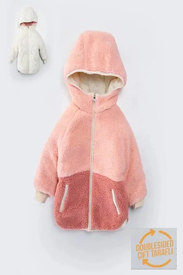 Детское зимнее пальто для девочек стеганое с капюшоном Dekubaby, Beige — фото 2