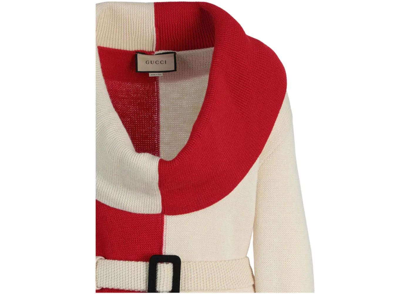 Женский шерстяной свитер с поясом Chunky Wool Belted Gucci, White Red — фото 3