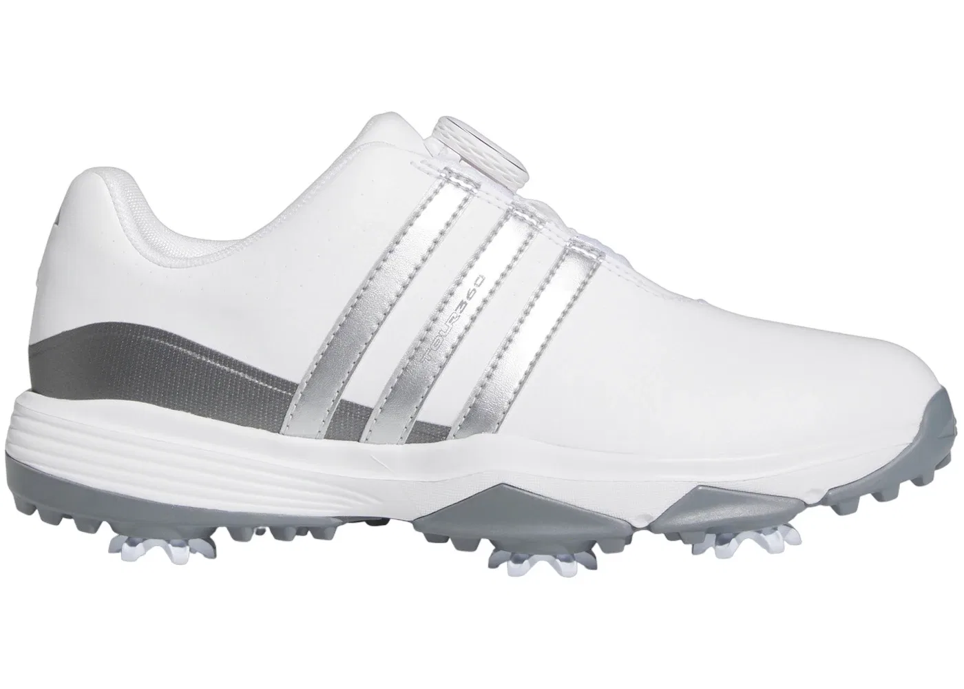 Детские кроссовки для гольфа с системой BOA Adidas Tour360 24 BOA Golf, Cloud White Silver Metallic Iron Metallic