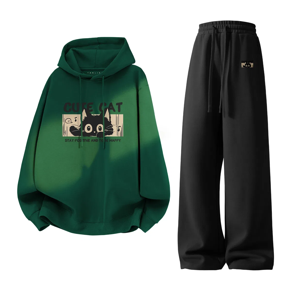 Детский комплект худи и штанов с принтом Tonlion, Forest Green Black